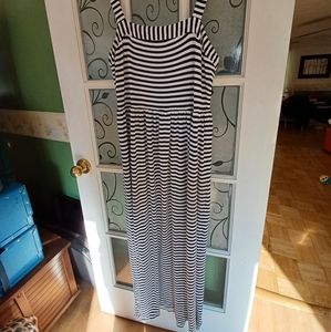 Loft summer dress large p blue and white striped
